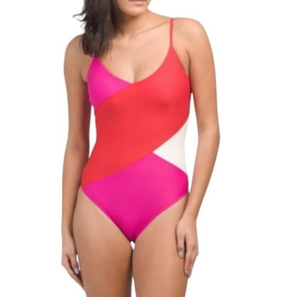 Summersalt The Marina One-Piece in Multi Colorblock Red Pink White SZ 22 - Picture 3 of 13